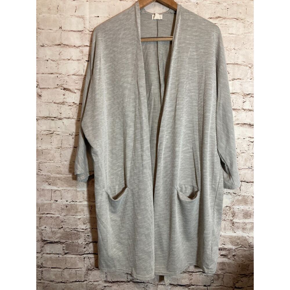 DONNI Top Womens One Size Open Front Long Line Gray Striped Lagenlook Flowy‎